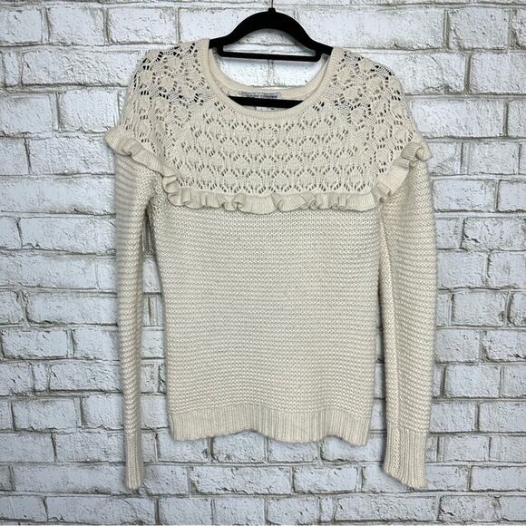Autumn Cashmere Sweater Ruffle Crochet Cream White S - Picture 6 of 6